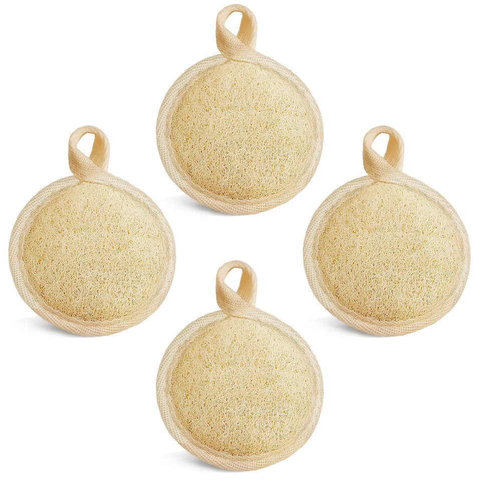 YIQINGJIE front packaging showing kraft box and four loofah pads, eco-friendly convenience