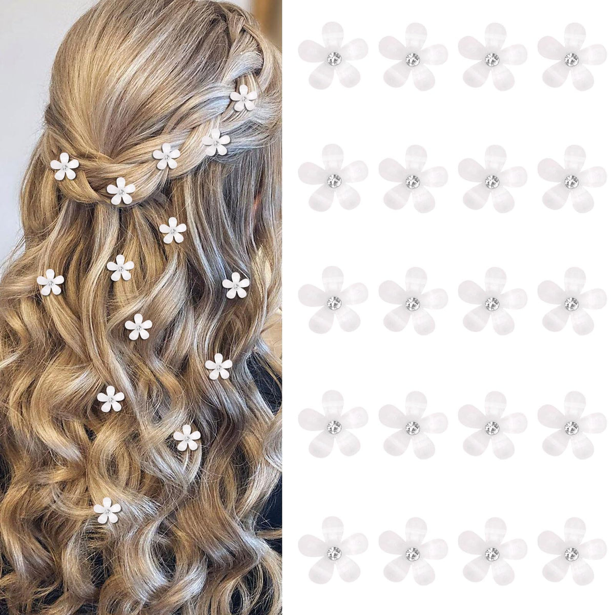 YISSION front packaging showing 20 white flower clips and elegant presentation