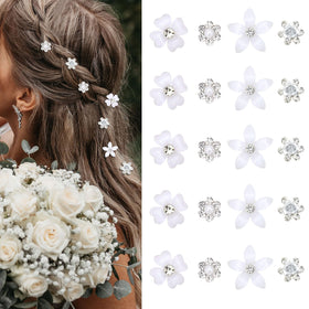 YISSION front view of 20 white floral hair clips showing organized set and elegant look