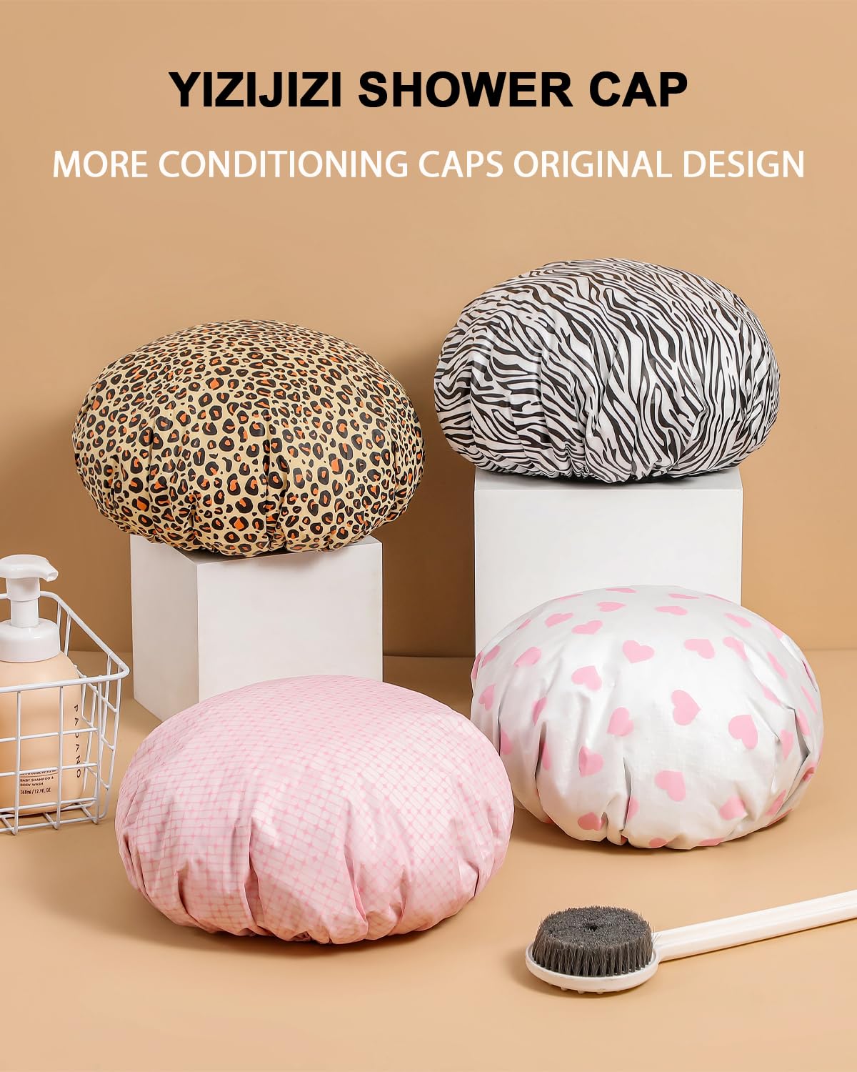 YIZIJIZI cap size comparison next to hand showing roomy interior for thick hair