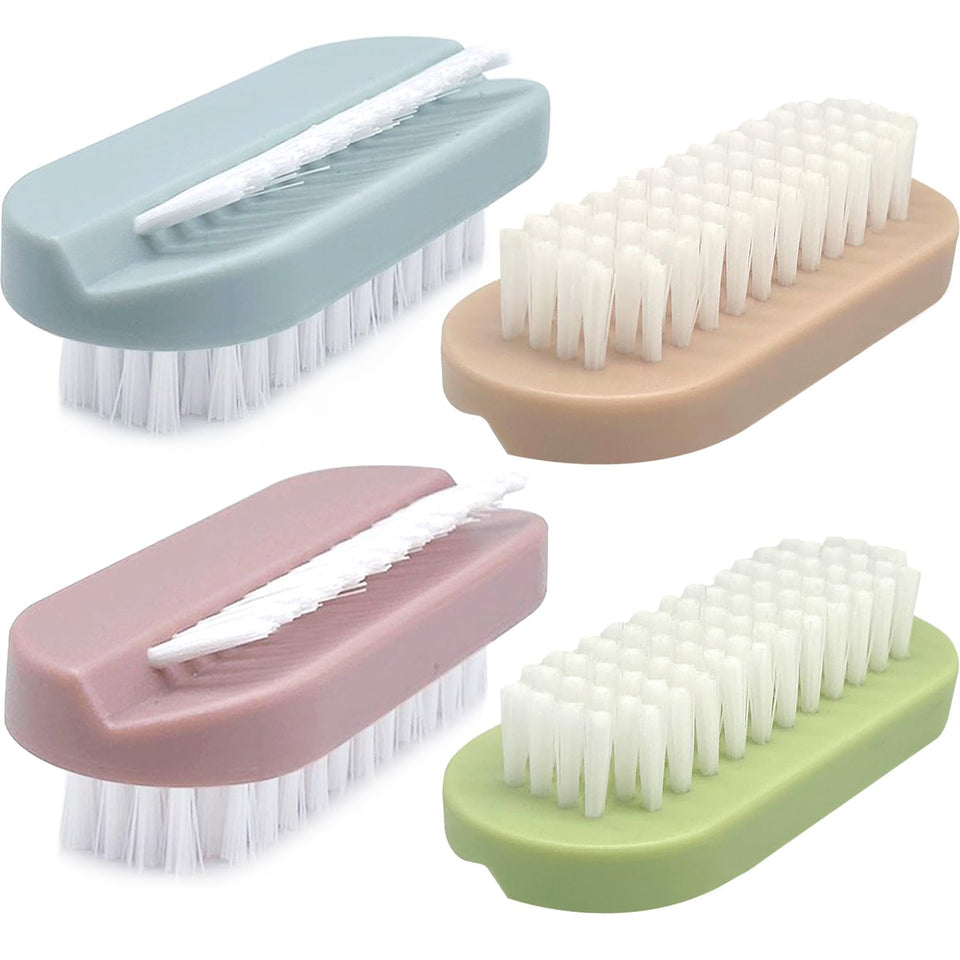 Ylijxqc front view of four nail brushes showing compact design and colors, easy storage benefit