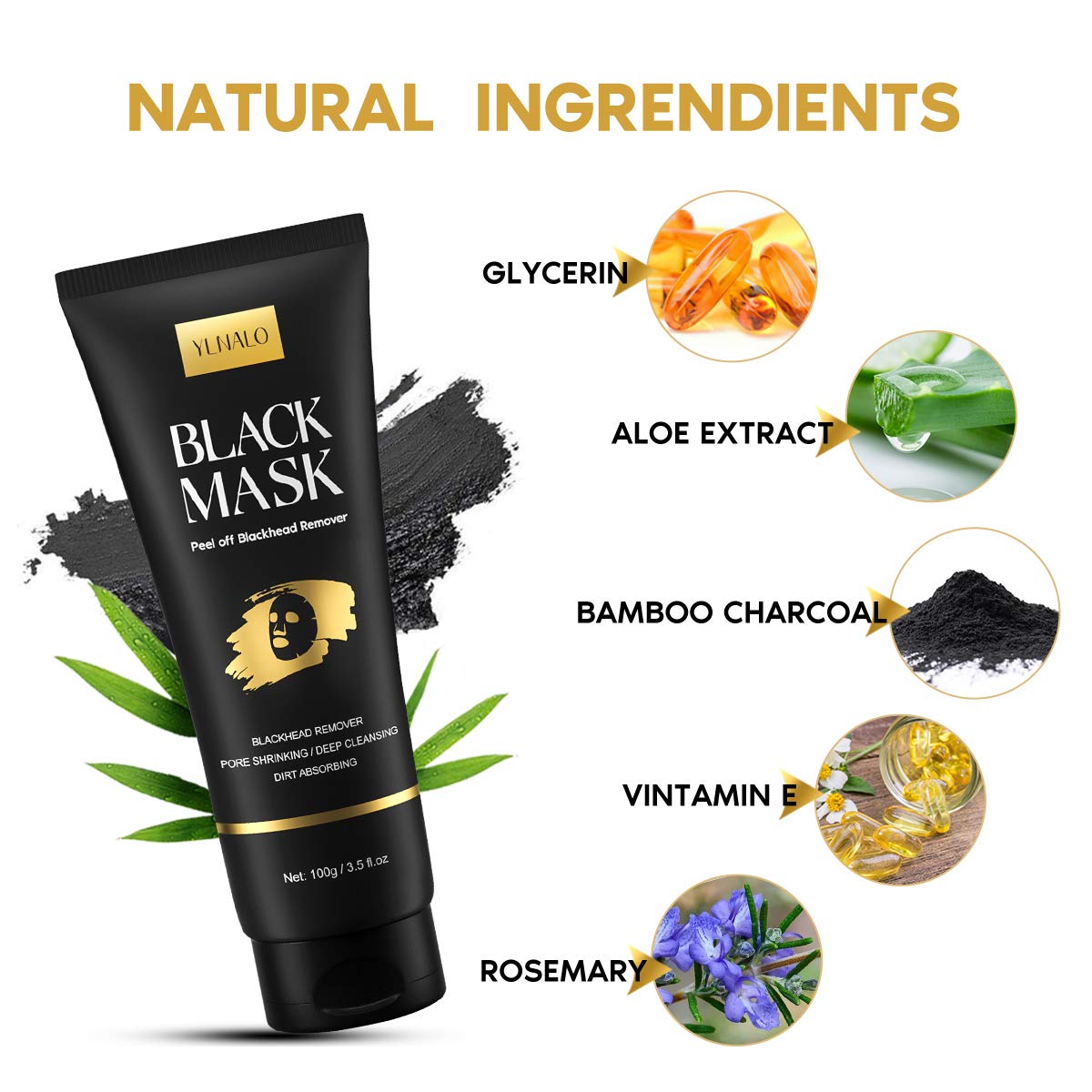 YLNALO texture charcoal mask palm swatch, thick smooth consistency for easy spread