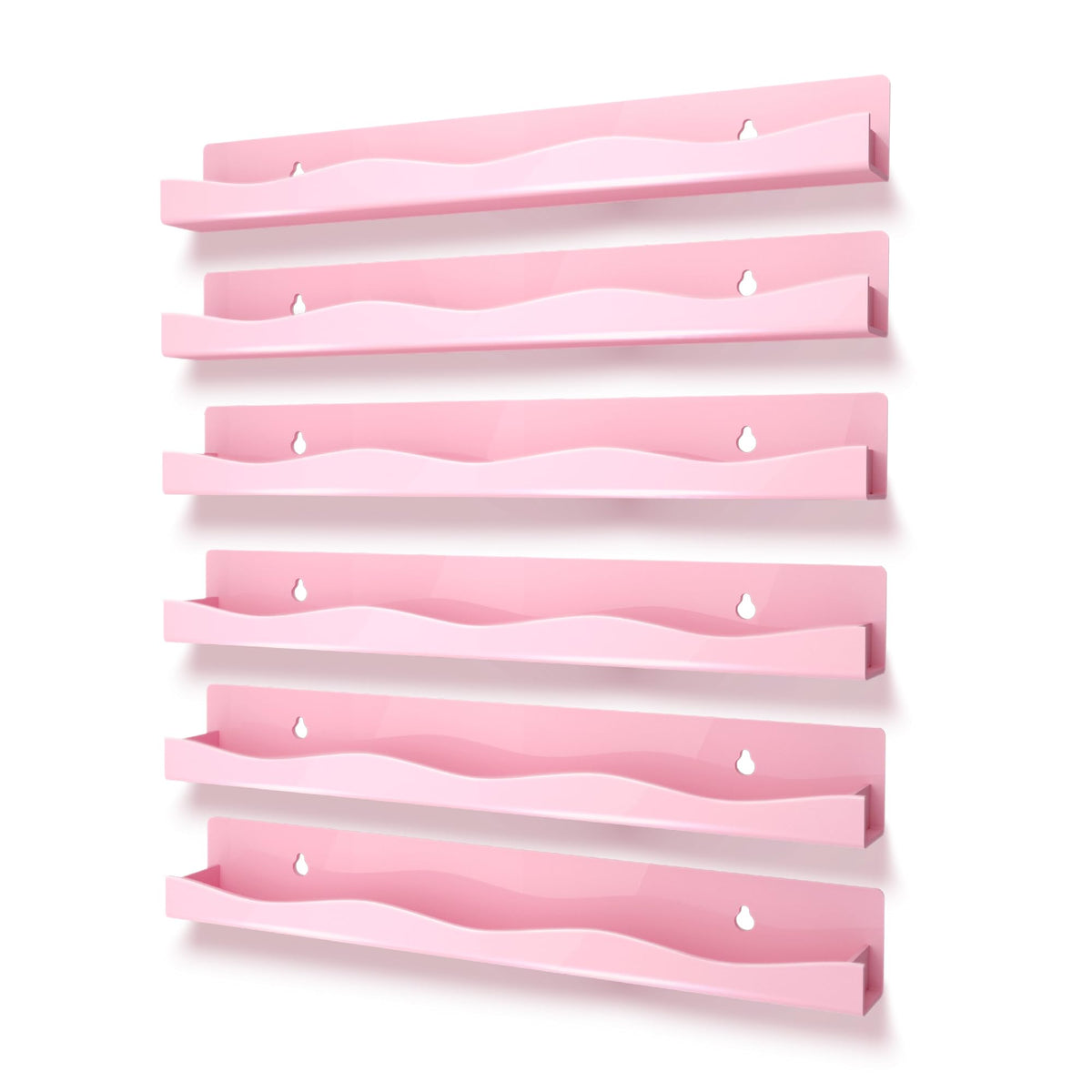 YMVV front view wall display in pink showing organized polish bottles and clear visibility