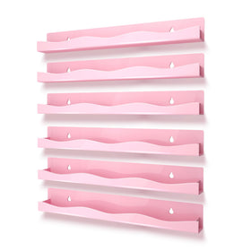YMVV front view wall display in pink showing organized polish bottles and clear visibility