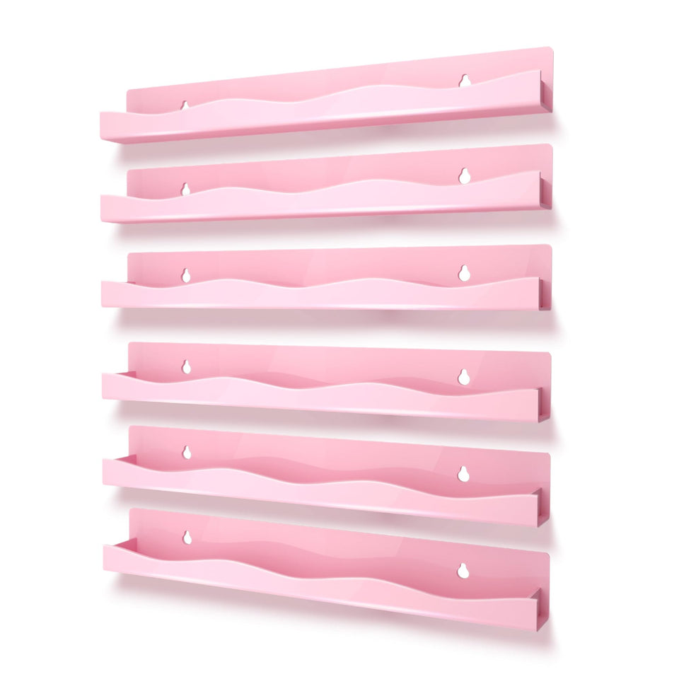 YMVV front view wall display in pink showing organized polish bottles and clear visibility
