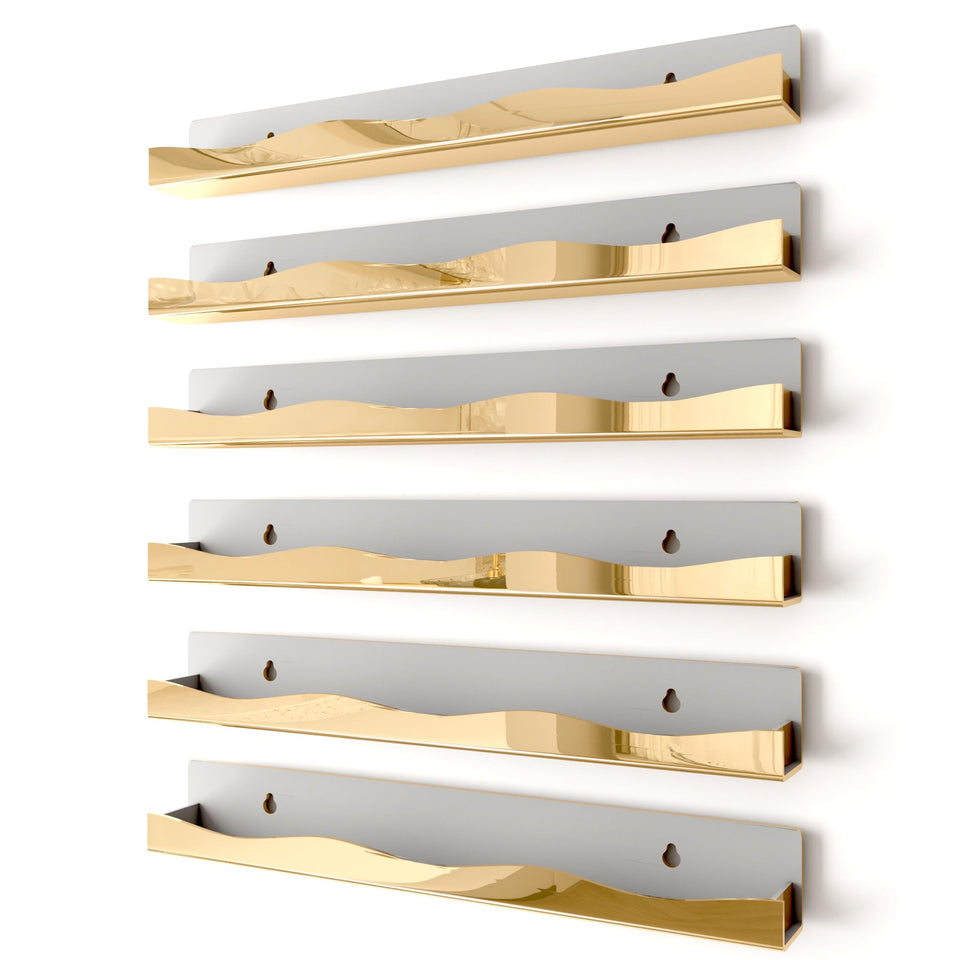 YMVV gold mirror front view neatly displays nail polish for tidy organization
