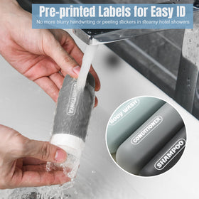 YNSHOUNA close-up of pre-printed labels to quickly identify shampoo and conditioner