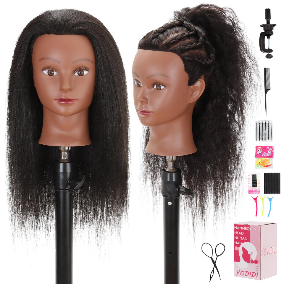 YODIDI front view of mannequin head showing realistic hair, ideal for styling practice
