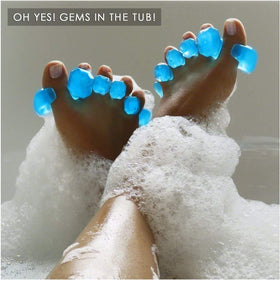 YogaToes GEMS on bathroom rug lifestyle shot showing easy at-home recovery routine