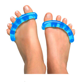 YogaToes classic front packaging in sapphire blue showing product and size