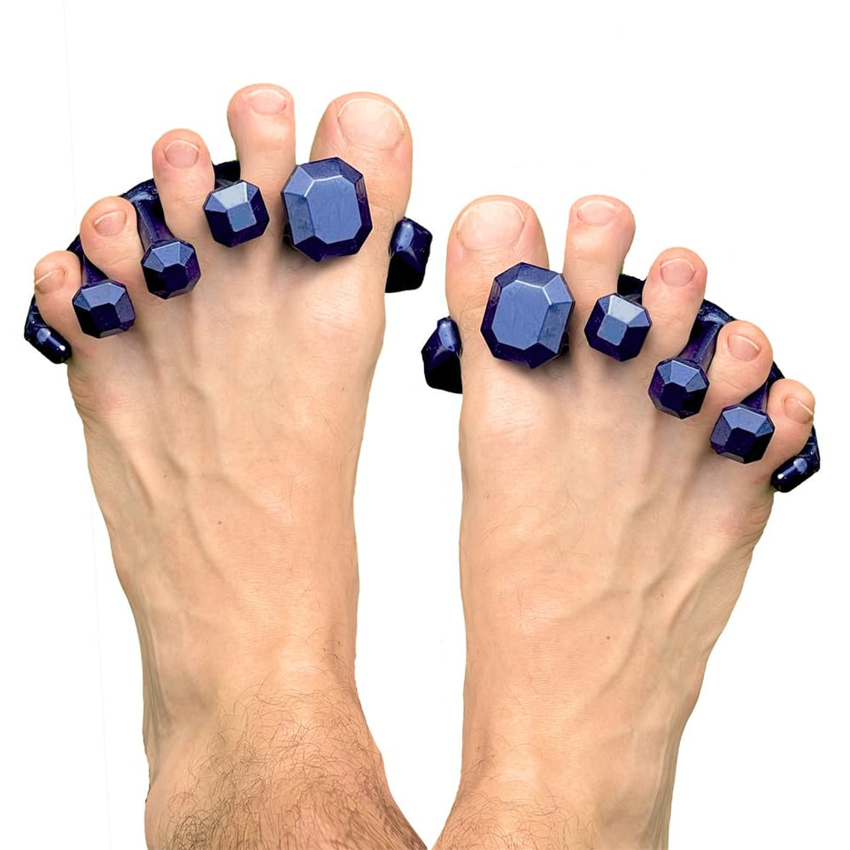 YogaToes Gems men's front packaging showing metallic blue comfort and durability