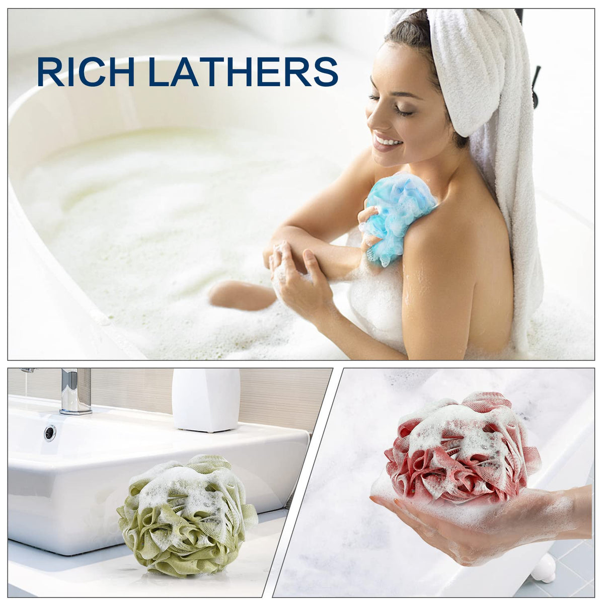 YOGET loofah in hand demonstrating comfortable size and control