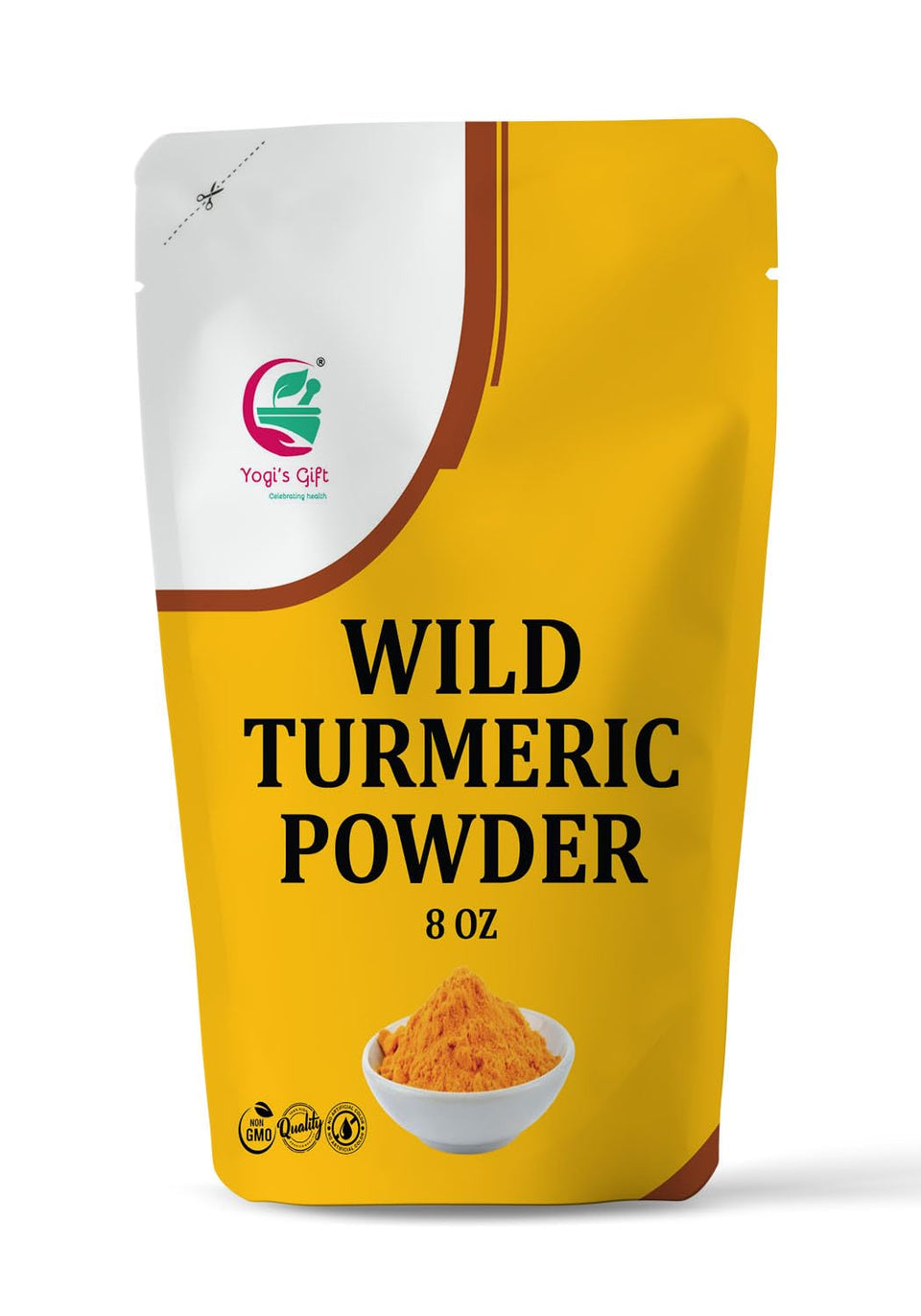 YOGI’S GIFT front packaging showing pure wild turmeric for cosmetic use, promotes natural glow