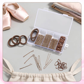 Yogode bobby pins and hair nets arranged to show strong secure hold
