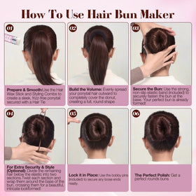 Yogode bun on model showing a neat, volumized bun suitable for formal events