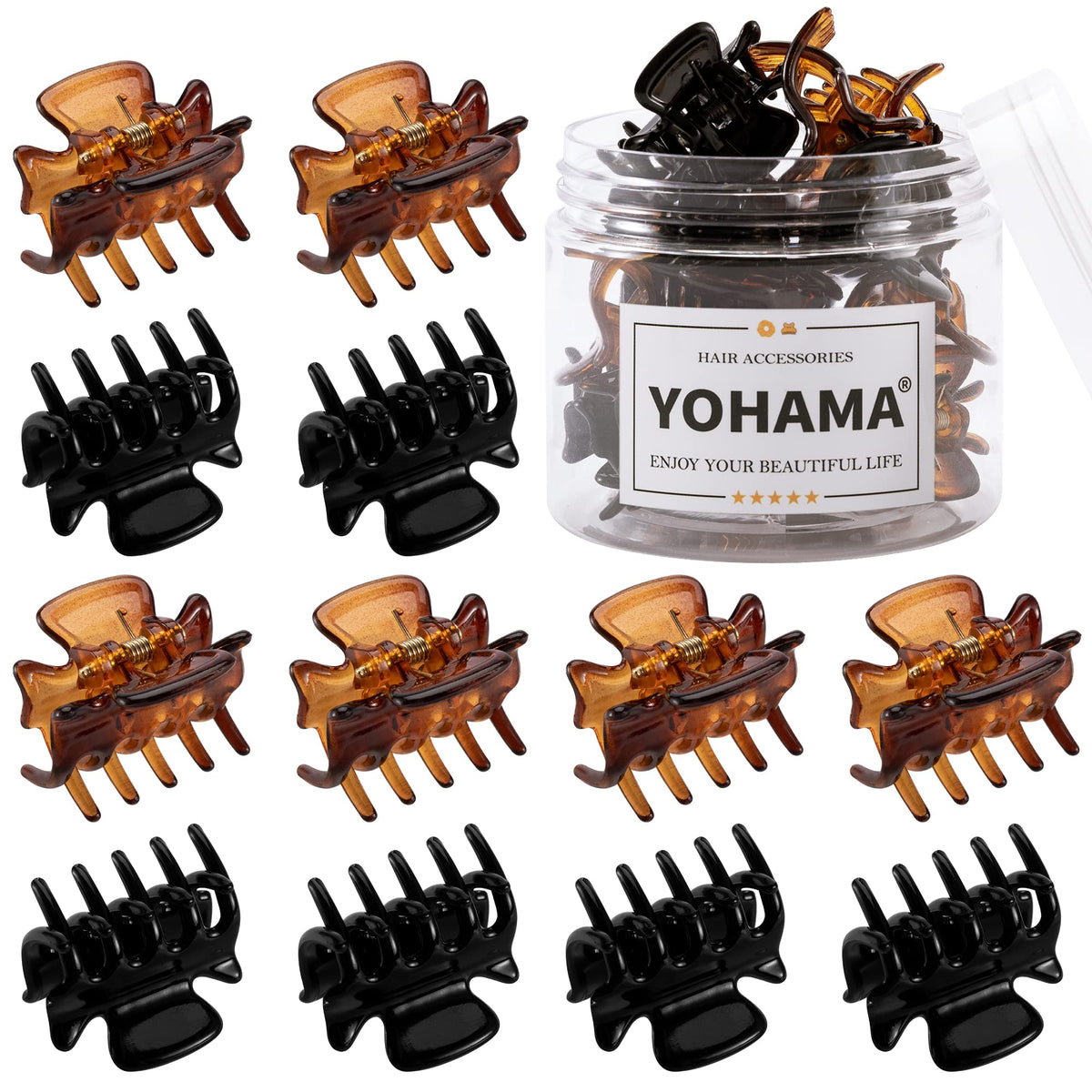 YOHAMA front view of 12 black and brown mini clips showing pack convenience