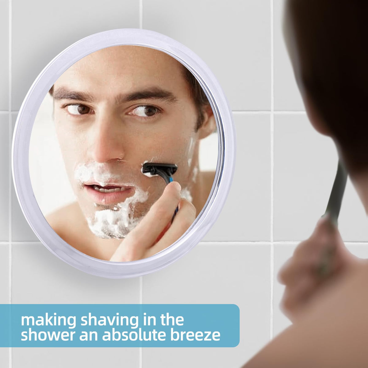 YoHumk used by child in shower showing safe glassless mirror benefit