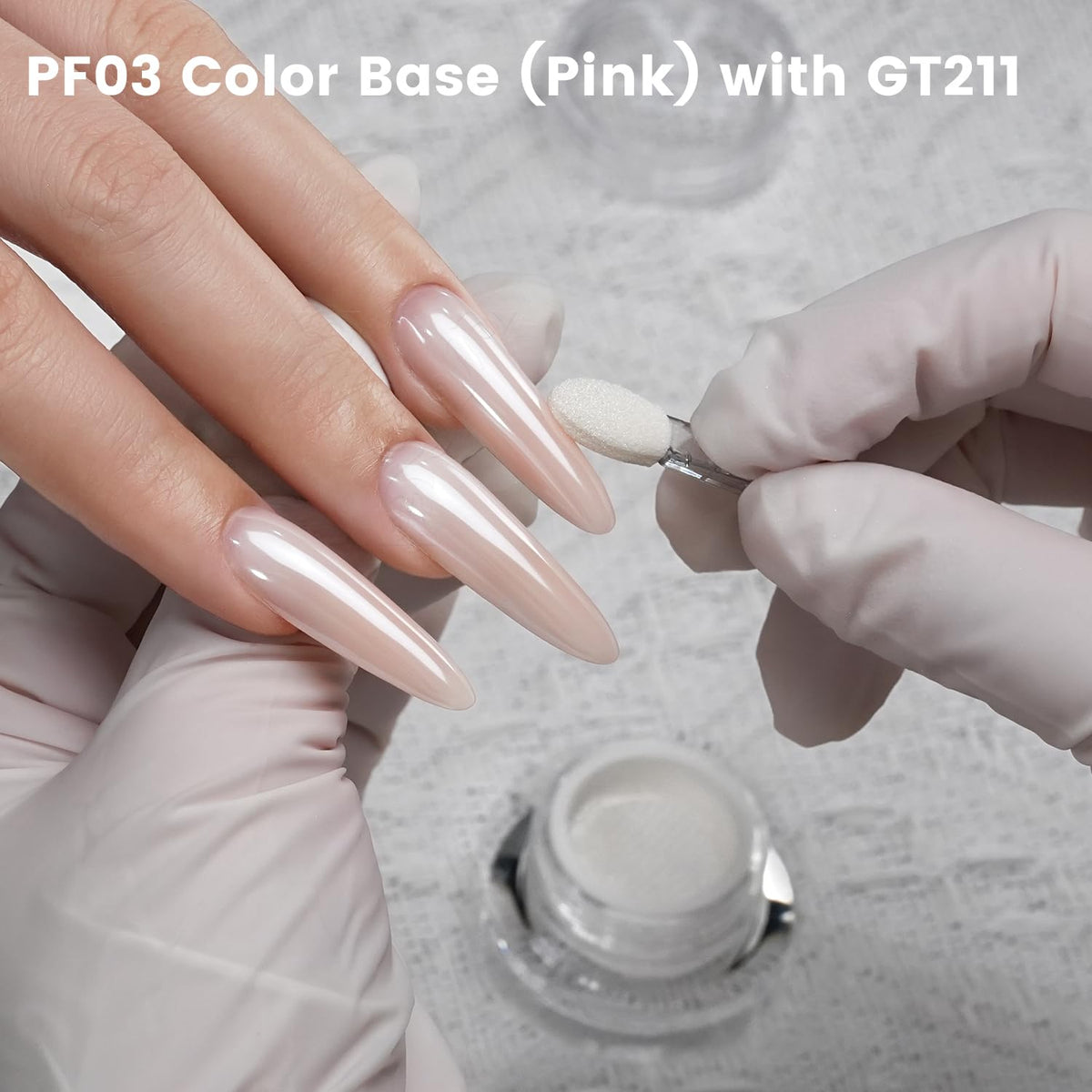 YOKEFELLOW applied on light nail swatch showing subtle moonlight white pearl sheen