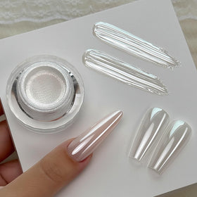 YOKEFELLOW finished polished nails in lifestyle shot emphasizing luminous pearly glow