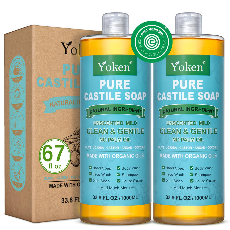 Yoken front label on 67 oz bottle showing clean unscented branding and benefits