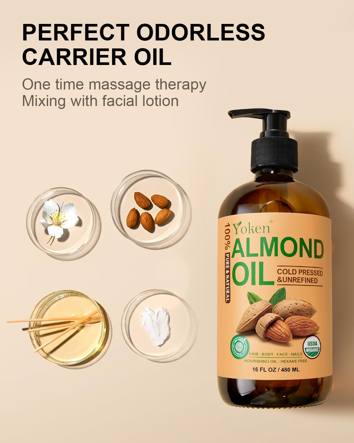 Yoken almond oil used on hair ends showing shine and softness benefit