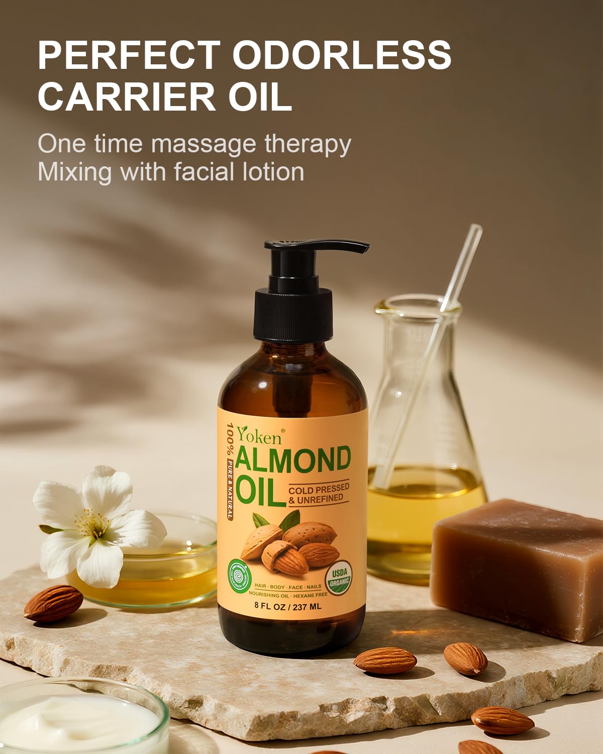 Yoken almond oil used on hair ends showing frizz control and shine