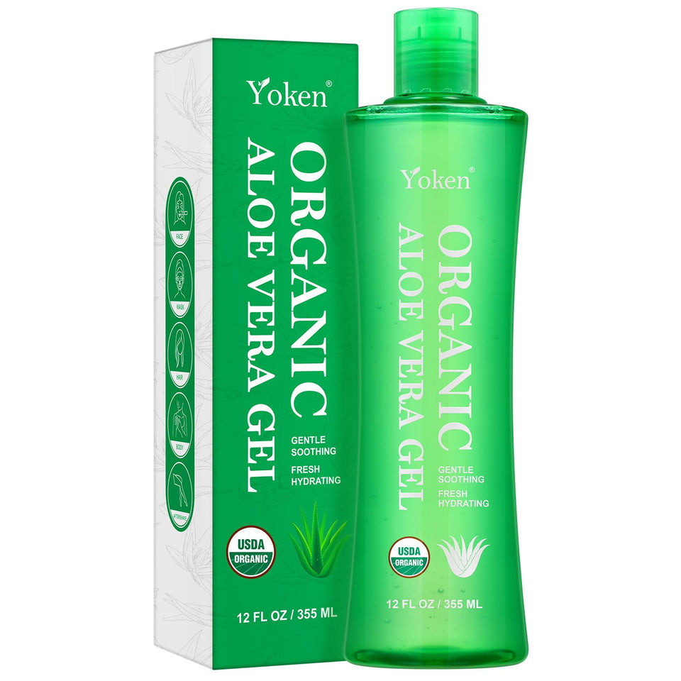 Yoken aloe front packaging showing label and 12oz size for easy identification and portability