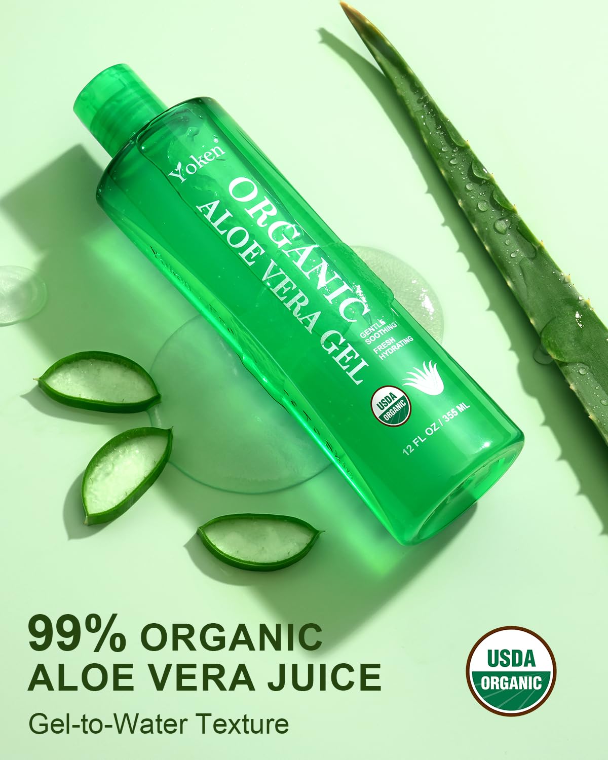 Yoken aloe texture closeup showing gel to water transformation for cooling hydration