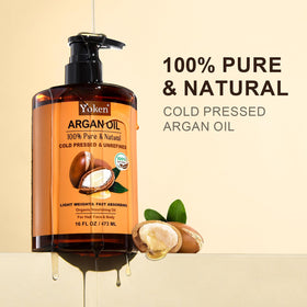 Yoken argan oil drop close-up highlighting cold-pressed purity