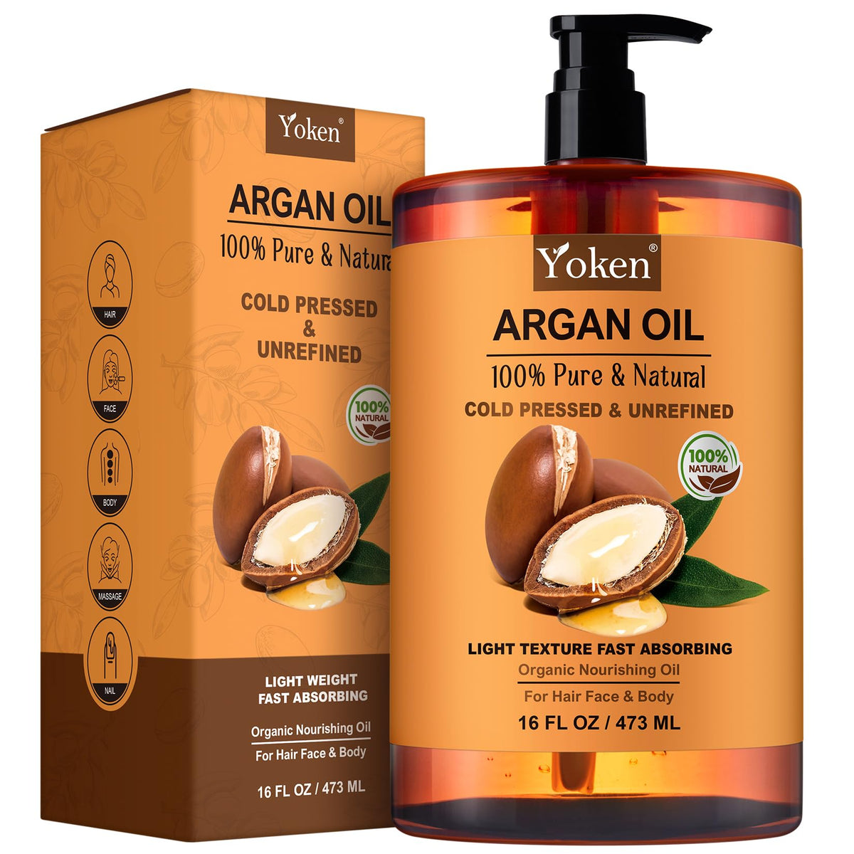 Yoken front bottle shot showing label and 16oz size benefits