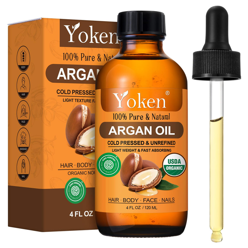 Yoken argan oil front bottle showing label and dropper for clean application