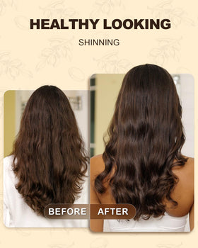 Yoken argan oil applied to hair ends reducing frizz and adding healthy shine