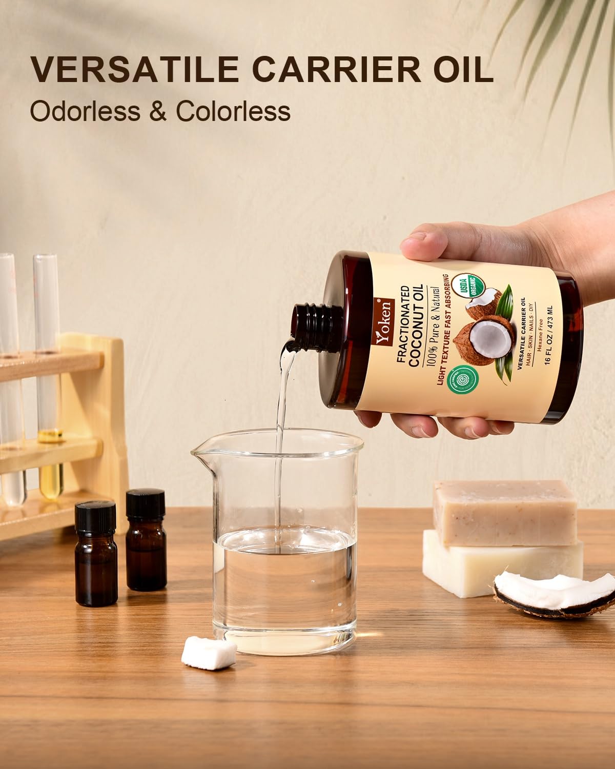 Yoken blended with essential oils in bowl showing neutral carrier functionality benefit