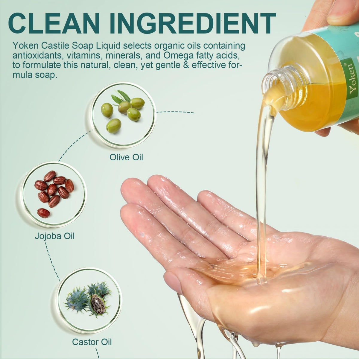 Yoken bottle in hand to show 8 oz scale and easy dispensing