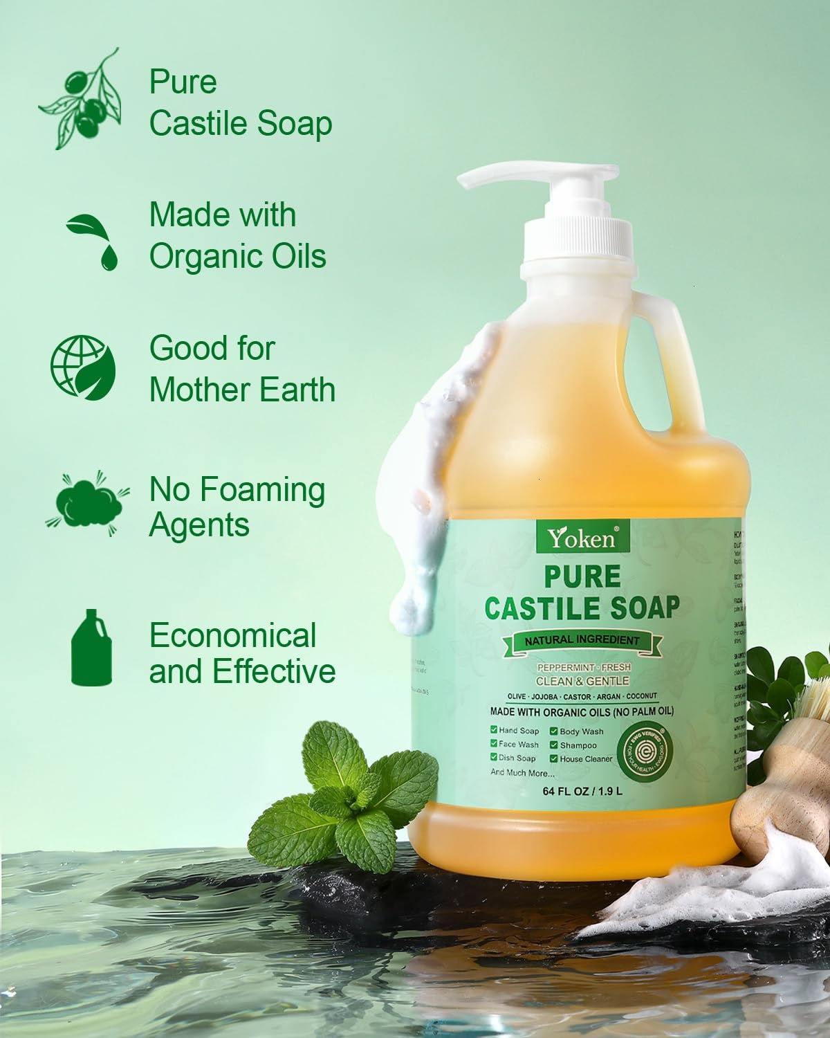 Yoken soap lather close-up illustrating gentle foaming benefit