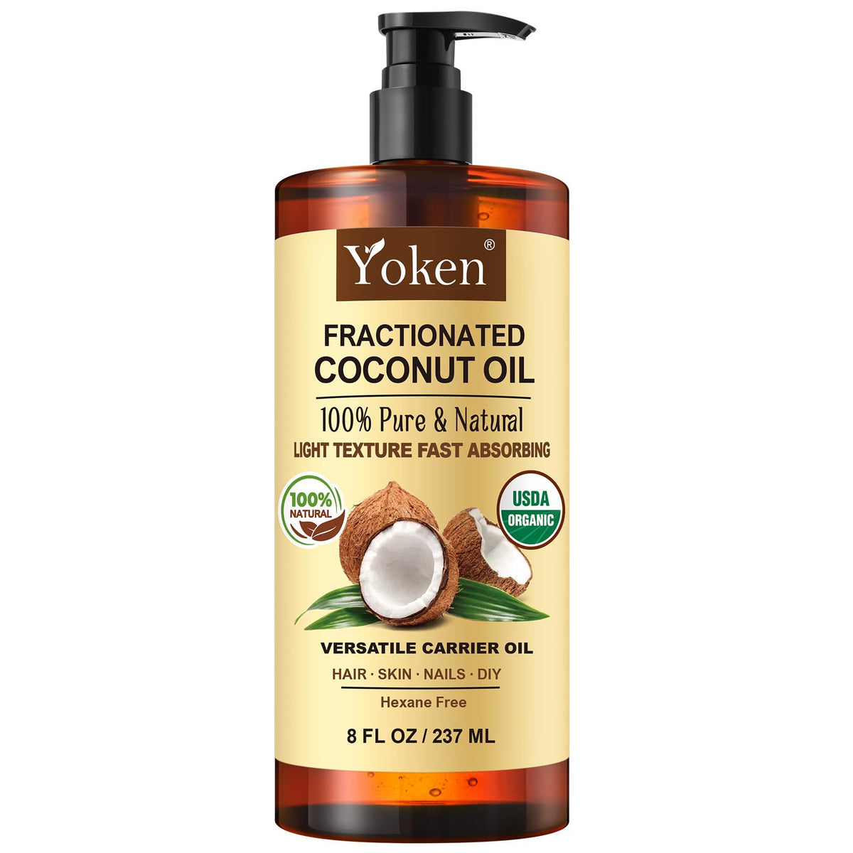Yoken front 8oz bottle showing clean packaging and organic branding benefits
