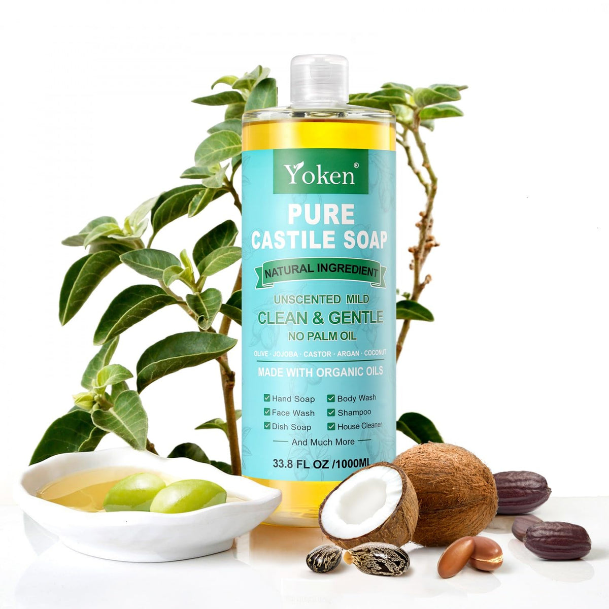 Glass jars of organic oils used in Yoken formula showing natural ingredient transparency