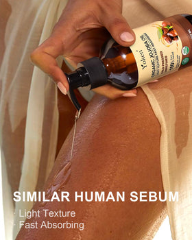 Yoken jojoba label detail with USDA badge conveying certified organic confidence