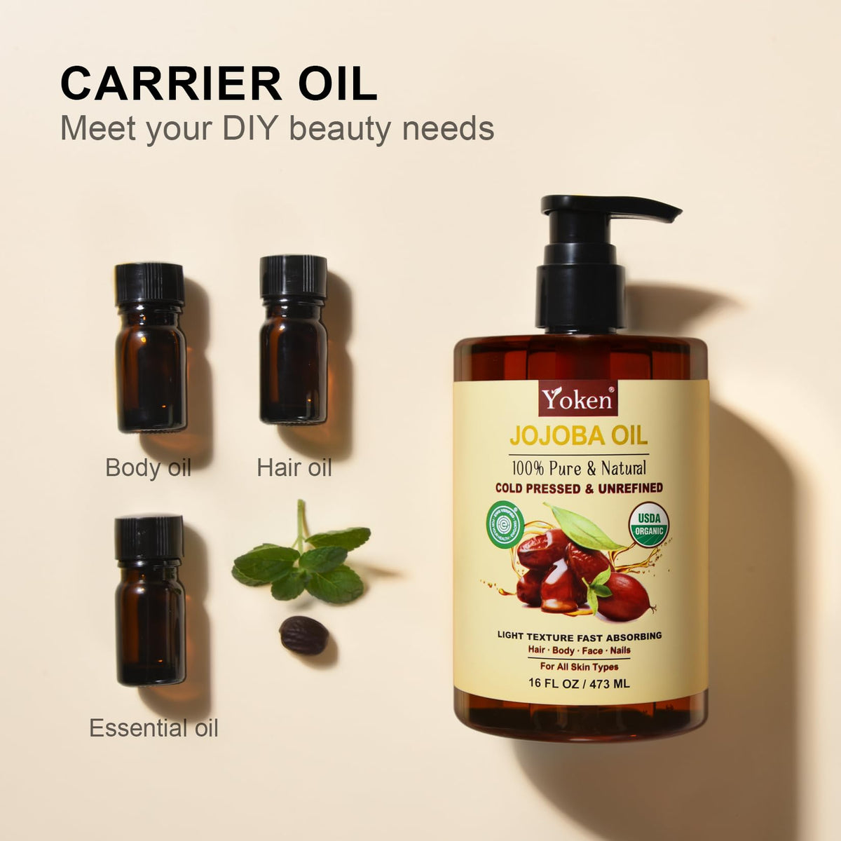 A few drops of Yoken oil on fingertip for face application and hydration