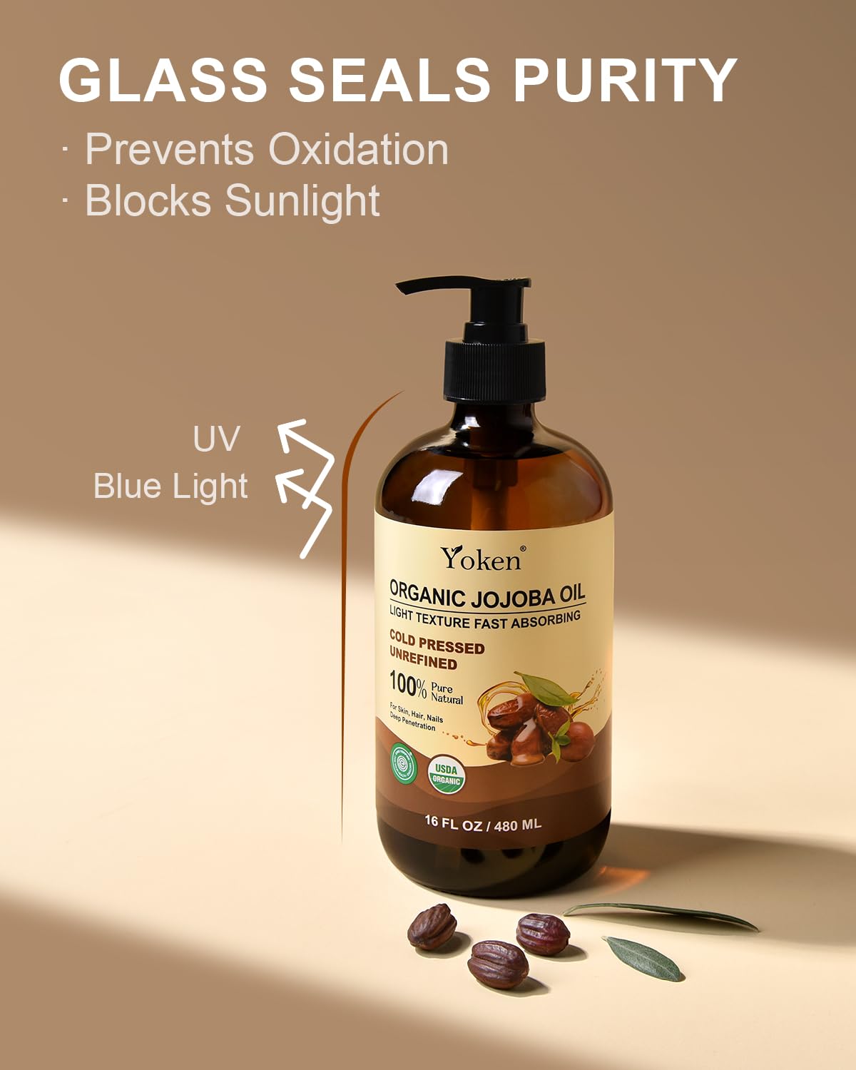 Yoken jojoba oil applied to hair ends for shine and frizz control benefit
