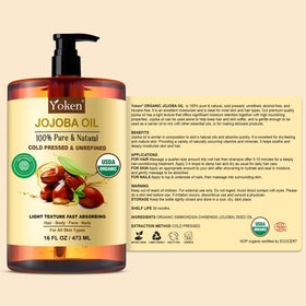 Label close-up showing Yoken USDA organic certification and purity