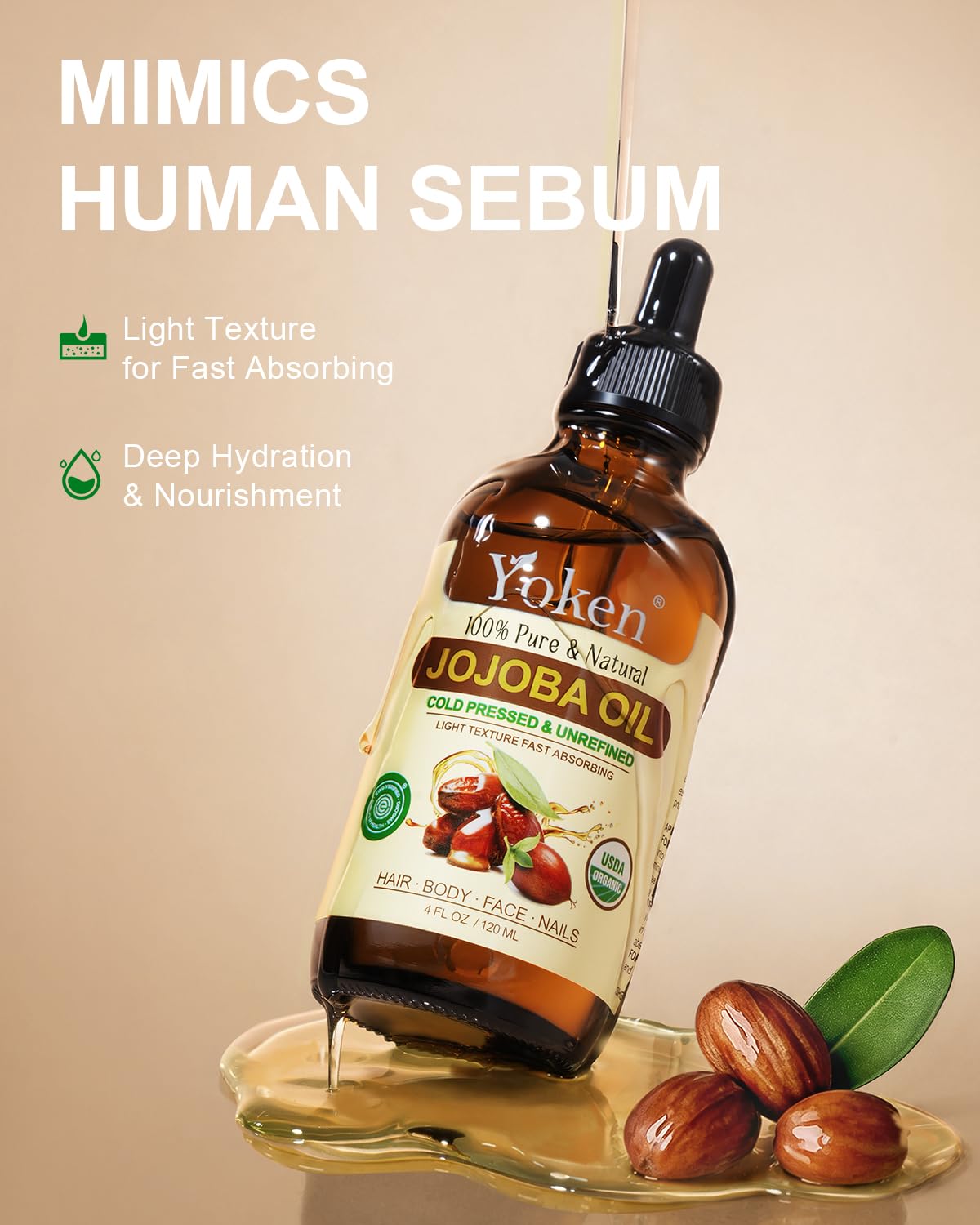 Yoken 4oz bottle next to common items to show portable size and convenience