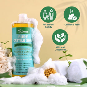 Yoken used at kitchen sink washing dishes to highlight grease-cutting effectiveness