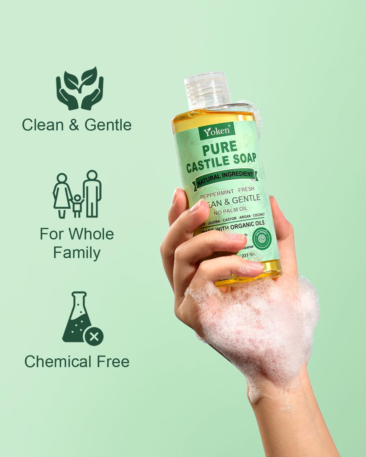 Yoken label closeup highlighting organic ingredients and safety reassurance