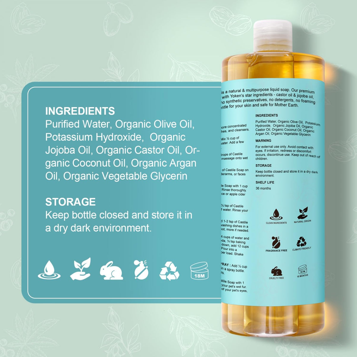 Yoken bottle near laundry sink during prewash to emphasize fabric-safe cleaning
