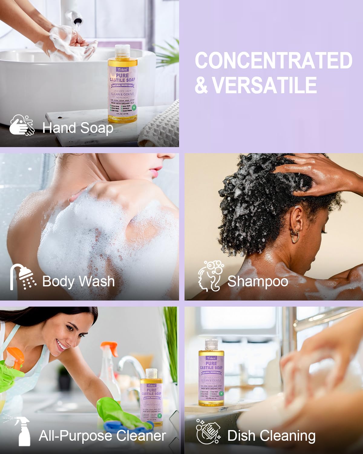 Yoken rich foam texture from lavender castile soap showing gentle cleansing benefit