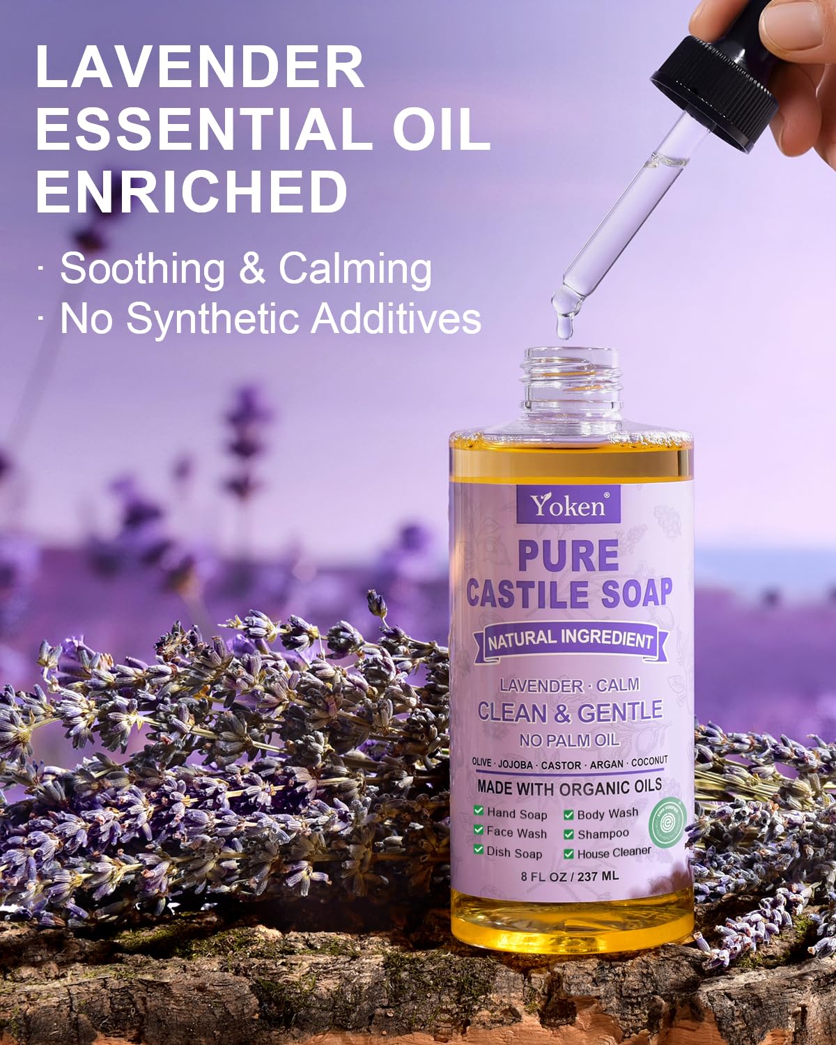 Yoken pouring soap close-up demonstrating concentrated formula and easy dilution benefit