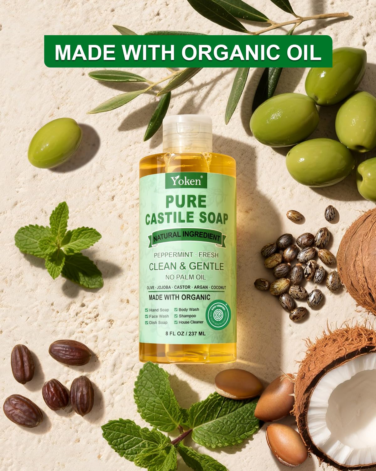 Yoken organic oils bottles showing natural ingredients and nourishing benefit