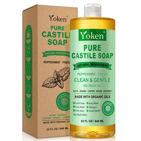 Yoken peppermint castile 32oz bottle front view showing label and size benefit