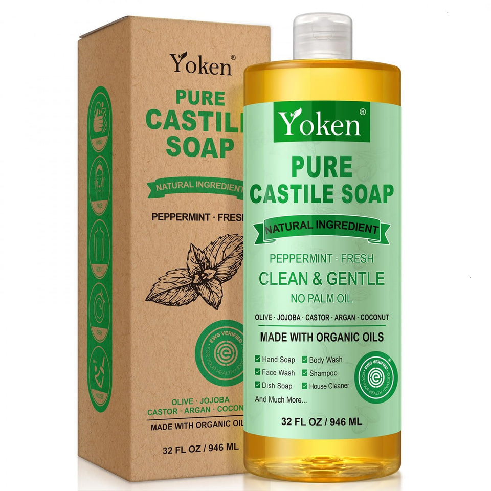 Yoken peppermint castile 32oz bottle front view showing label and size benefit